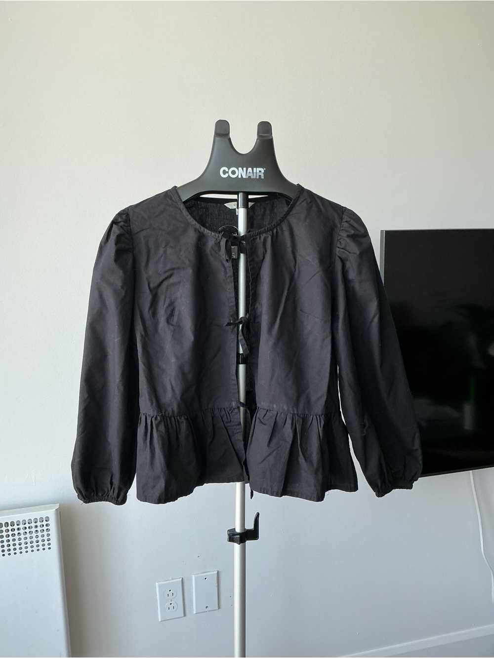 100% Cotton Black Tie-Front Peplum Jacket - Women